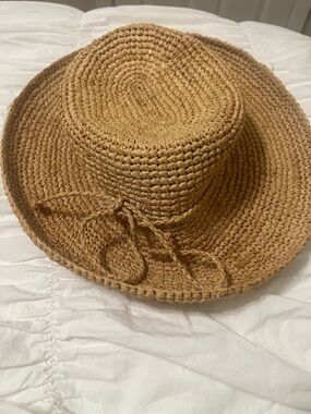 Scala Tan Straw Sun Hat with Bow Tie